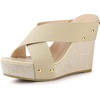 image:imageAllegra K Womens Platform Slide Wedges Sandals  4 38 inches Heel Slip on Espadrilles Wedges Crisscross Strap Open Toe Comfort Wedges for Women Dress ShoesBeige