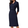 image:imageAllegra K Work Dresses for Women 34 Sleeve Stand Collared V Neck Business Office Bodycon Sheath Dress 2026Navy Blue