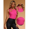 image:imageAllegra K Bodysuit Tank Tops for Womens Sexy Slim Fit Gilding Shiny Ribbed Body SuitsHot Pink