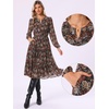 image:imageAllegra K Floral Chiffon Dress for Women Flowy Pleated Tiered Midi Dress  Elastic Waist Ruffle Hem ALine Long Sleeve Spring Fall Tea Party Wedding Guest OutfitsBlack