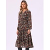 image:imageAllegra K Floral Chiffon Dress for Women Flowy Pleated Tiered Midi Dress  Elastic Waist Ruffle Hem ALine Long Sleeve Spring Fall Tea Party Wedding Guest OutfitsBlack