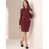 image:imageAllegra K Women Business Peplum Blazer Jacket Mini Pencil Skirt Sets  Formal Work Long Sleeve Collared Jackets Mini Pencil Bodycon Skirt Suits with BeltBurgundy