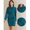 image:imageAllegra K Women Business Peplum Blazer Jacket Mini Pencil Skirt Sets  Formal Work Long Sleeve Collared Jackets Mini Pencil Bodycon Skirt Suits with BeltBlue Green