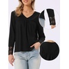 image:imageAllegra K Women Casual Fall Lace Long Sleeve V Neck Tunic Blouse  Classic design with trendy style Suitable for daily wear yoga travel Versatile for all seasonsBlack