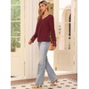 image:imageAllegra K Women Casual Fall Lace Long Sleeve V Neck Tunic Blouse  Classic design with trendy style Suitable for daily wear yoga travel Versatile for all seasonsWine Red