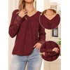 image:imageAllegra K Women Casual Fall Lace Long Sleeve V Neck Tunic Blouse  Classic design with trendy style Suitable for daily wear yoga travel Versatile for all seasonsWine Red