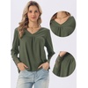 image:imageAllegra K Women Casual Fall Lace Long Sleeve V Neck Tunic Blouse  Classic design with trendy style Suitable for daily wear yoga travel Versatile for all seasonsArmy Green