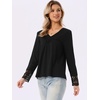 image:imageAllegra K Women Casual Fall Lace Long Sleeve V Neck Tunic Blouse  Classic design with trendy style Suitable for daily wear yoga travel Versatile for all seasonsBlack