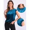 image:imageAllegra K Women Dressy Velvet Christmas Party Crew Neck Cap Sleeve Blouse  Classic neckline with elegant sleeves Balanced polished look Modest coverage Refined touchPeacock Blue