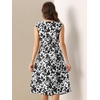 image:imageAllegra K Women Elegant Vintage Floral Cowl Neck Cap Sleeve Dress  Satin fabric Versatile for dinner date evening party Cowl neck design Shift midi silhouetteWhite Black