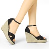 image:imageAllegra K Women Lace Espadrilles Wedge Sandals  TPR Outsole Open Toe with Ankle Strap Buckle Decor Platform Heel Espadrille Style Easy to MatchBlack