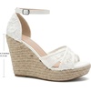image:imageAllegra K Women Lace Espadrilles Wedge Sandals  TPR Outsole Open Toe with Ankle Strap Buckle Decor Platform Heel Espadrille Style Easy to MatchFlower White