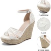 image:imageAllegra K Women Lace Espadrilles Wedge Sandals  TPR Outsole Open Toe with Ankle Strap Buckle Decor Platform Heel Espadrille Style Easy to MatchFlower White