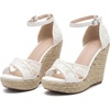 image:imageAllegra K Women Lace Espadrilles Wedge Sandals  TPR Outsole Open Toe with Ankle Strap Buckle Decor Platform Heel Espadrille Style Easy to MatchFlower White