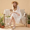 image:imageAllegra K Women Lace Espadrilles Wedge Sandals  TPR Outsole Open Toe with Ankle Strap Buckle Decor Platform Heel Espadrille Style Easy to MatchFlower White
