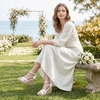 image:imageAllegra K Women Lace Espadrilles Wedge Sandals  TPR Outsole Open Toe with Ankle Strap Buckle Decor Platform Heel Espadrille Style Easy to MatchFlower White
