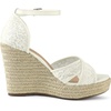 image:imageAllegra K Women Lace Espadrilles Wedge Sandals  TPR Outsole Open Toe with Ankle Strap Buckle Decor Platform Heel Espadrille Style Easy to MatchWhite