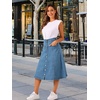 image:imageAllegra K Womens Denim Skirt A Line Button Down Midi Jean Skirts  High Waisted Stretchy Pockets Elastic Waist Back Below Knee Length Casual Summer Western SkirtsLight Blue
