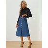 image:imageAllegra K Womens Denim Skirt A Line Button Down Midi Jean Skirts  High Waisted Stretchy Pockets Elastic Waist Back Below Knee Length Casual Summer Western SkirtsBlue