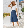 image:imageAllegra K Womens Denim Skirt A Line Button Down Midi Jean Skirts  High Waisted Stretchy Pockets Elastic Waist Back Below Knee Length Casual Summer Western SkirtsBlue