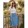 image:imageAllegra K Womens Denim Skirt A Line Button Down Midi Jean Skirts  High Waisted Stretchy Pockets Elastic Waist Back Below Knee Length Casual Summer Western SkirtsLight Blue