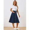 image:imageAllegra K Womens Denim Skirt A Line Button Down Midi Jean Skirts  High Waisted Stretchy Pockets Elastic Waist Back Below Knee Length Casual Summer Western SkirtsDark Blue