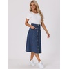 image:imageAllegra K Womens Denim Skirt A Line Button Down Midi Jean Skirts  High Waisted Stretchy Pockets Elastic Waist Back Below Knee Length Casual Summer Western SkirtsMedium Blue