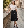 image:imageAllegra K Womens Denim Skirt A Line Button Down Midi Jean Skirts  High Waisted Stretchy Pockets Elastic Waist Back Below Knee Length Casual Summer Western SkirtsBlack