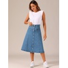 image:imageAllegra K Womens Denim Skirt A Line Button Down Midi Jean Skirts  High Waisted Stretchy Pockets Elastic Waist Back Below Knee Length Casual Summer Western SkirtsLight Blue
