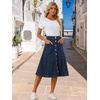 image:imageAllegra K Womens Denim Skirt A Line Button Down Midi Jean Skirts  High Waisted Stretchy Pockets Elastic Waist Back Below Knee Length Casual Summer Western SkirtsDark Blue