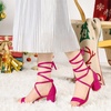 image:imageAllegra K Womens Open Toe Lace Up Mid Chunky Heeled Sandals  Party SandalsHot Pink