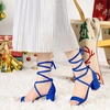 image:imageAllegra K Womens Open Toe Lace Up Mid Chunky Heeled Sandals  Party SandalsRoyal Blue