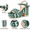 image:imageAllegra K Womens Platform Heels Open Toe Plaid Chunky Heel SandalsGreen