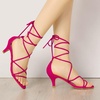 image:imageAllegra K Womens Strappy Lace Up Kitten Heel Dress Sandals  Synthetic Leather Vamp with ABS Kitten Heel Padded Insole for Comfort Party ready Open Toe Strappy DesignHot Pink