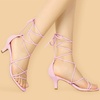 image:imageAllegra K Womens Strappy Lace Up Kitten Heel Dress Sandals  Synthetic Leather Vamp with ABS Kitten Heel Padded Insole for Comfort Party ready Open Toe Strappy DesignLight Pink