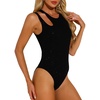 image:imageAllegra K Bodysuit Tank Tops for Womens Sexy Slim Fit Gilding Shiny Ribbed Body SuitsBlack