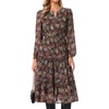 image:imageAllegra K Floral Chiffon Dress for Women Flowy Pleated Tiered Midi Dress  Elastic Waist Ruffle Hem ALine Long Sleeve Spring Fall Tea Party Wedding Guest OutfitsBlack