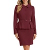 image:imageAllegra K Women Business Peplum Blazer Jacket Mini Pencil Skirt Sets  Formal Work Long Sleeve Collared Jackets Mini Pencil Bodycon Skirt Suits with BeltBurgundy