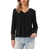image:imageAllegra K Women Casual Fall Lace Long Sleeve V Neck Tunic Blouse  Classic design with trendy style Suitable for daily wear yoga travel Versatile for all seasonsBlack