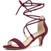 image:imageAllegra K Women Kitten Heel Lace Up Open Toe Sandals  ABS outsole 2 38 inches heel height Trendy and elegant look Ankle strap fastening Open toe designBurgundy