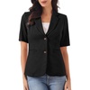 image:imageAllegra K Womens Short Sleeve Blazer Work Office Notched Lapel Suit Jacket  Two front pockets Button front closure Lightweight Business Casual Dressy JacketsBlack