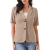 image:imageAllegra K Womens Short Sleeve Blazer Work Office Notched Lapel Suit Jacket  Two front pockets Button front closure Lightweight Business Casual Dressy JacketsCamel