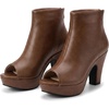 image:imageAllegra K Peep Toe Ankle Boots for Women Back Zip Chunky Heel Platform BootBrown