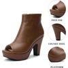image:imageAllegra K Peep Toe Ankle Boots for Women Back Zip Chunky Heel Platform BootBrown