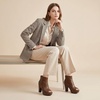 image:imageAllegra K Peep Toe Ankle Boots for Women Back Zip Chunky Heel Platform BootBrown