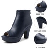 image:imageAllegra K Peep Toe Ankle Boots for Women Back Zip Chunky Heel Platform BootNavy Blue