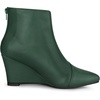 image:imageAllegra K Women PU Leather Pointed Toe Zipper Wedge Heel Ankle BootiesDark Green