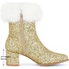 image:imageAllegra K Women Sparkly Glitter Faux Fur Square Toe Chunky Heel Ankle BootsGold