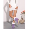 image:imageAllegra K Women Sparkly Glitter Faux Fur Square Toe Chunky Heel Ankle BootsPurple