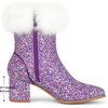 image:imageAllegra K Women Sparkly Glitter Faux Fur Square Toe Chunky Heel Ankle BootsPurple